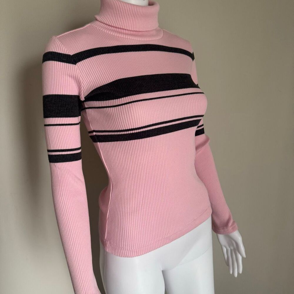 Vintage Y2K Fashion Bug Ribbed Striped Turtleneck Pink